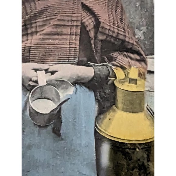 Small Art Flemish Milkmaid Vintage Post Card Framed Matted Bonnet 1920's Cans - Picture 4 of 6